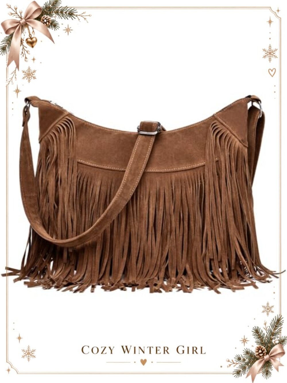 Vintage Vegan Suede Fringe Hobo Crossbody Bag Tassel Shoulder